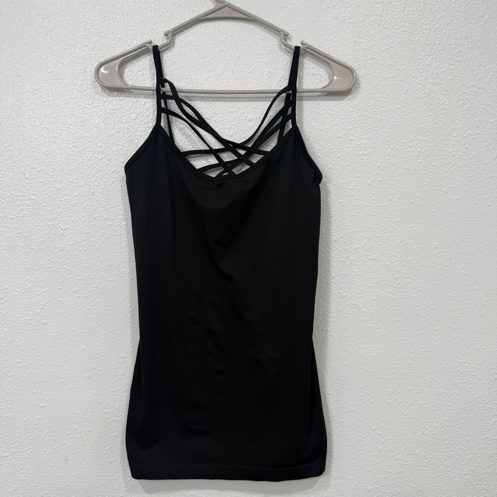 Zenana Outfitters Black Strappy Lattice Cage Neck Camisole Tank Top L/XL